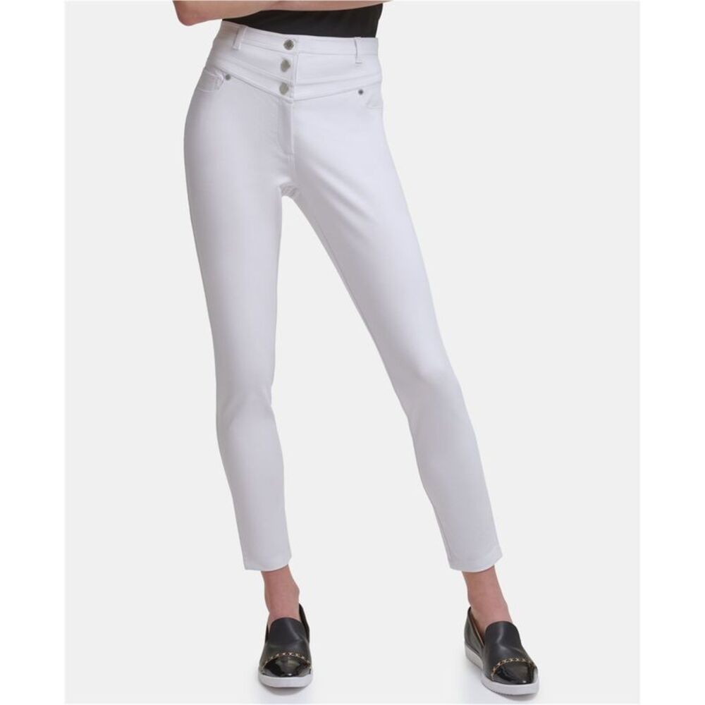 Karl Lagerfeld Womens Mike Rise Straight Leg Skinny Casual Pants, White, 16, DM